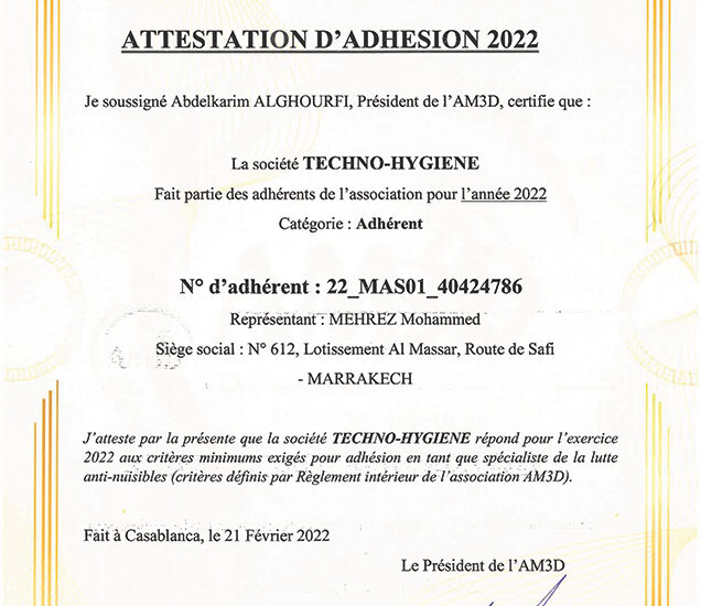 Attestation d’adhésion AM3D